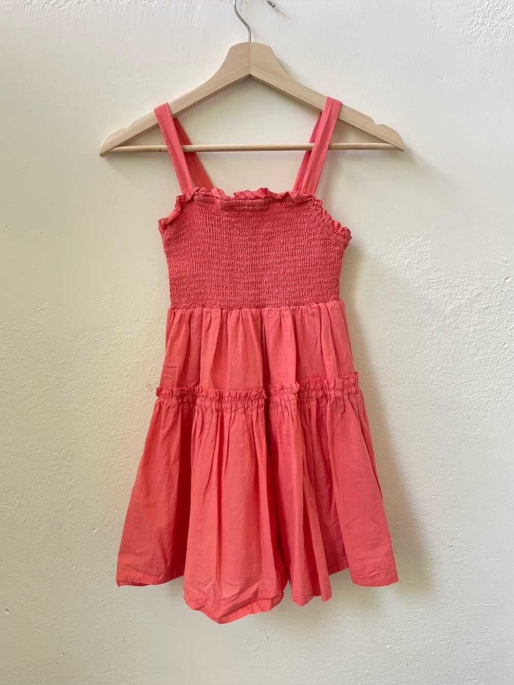 A Loves A Girls Coral Pink Smocked Dress Tiered Boho Sundress Size M⁠